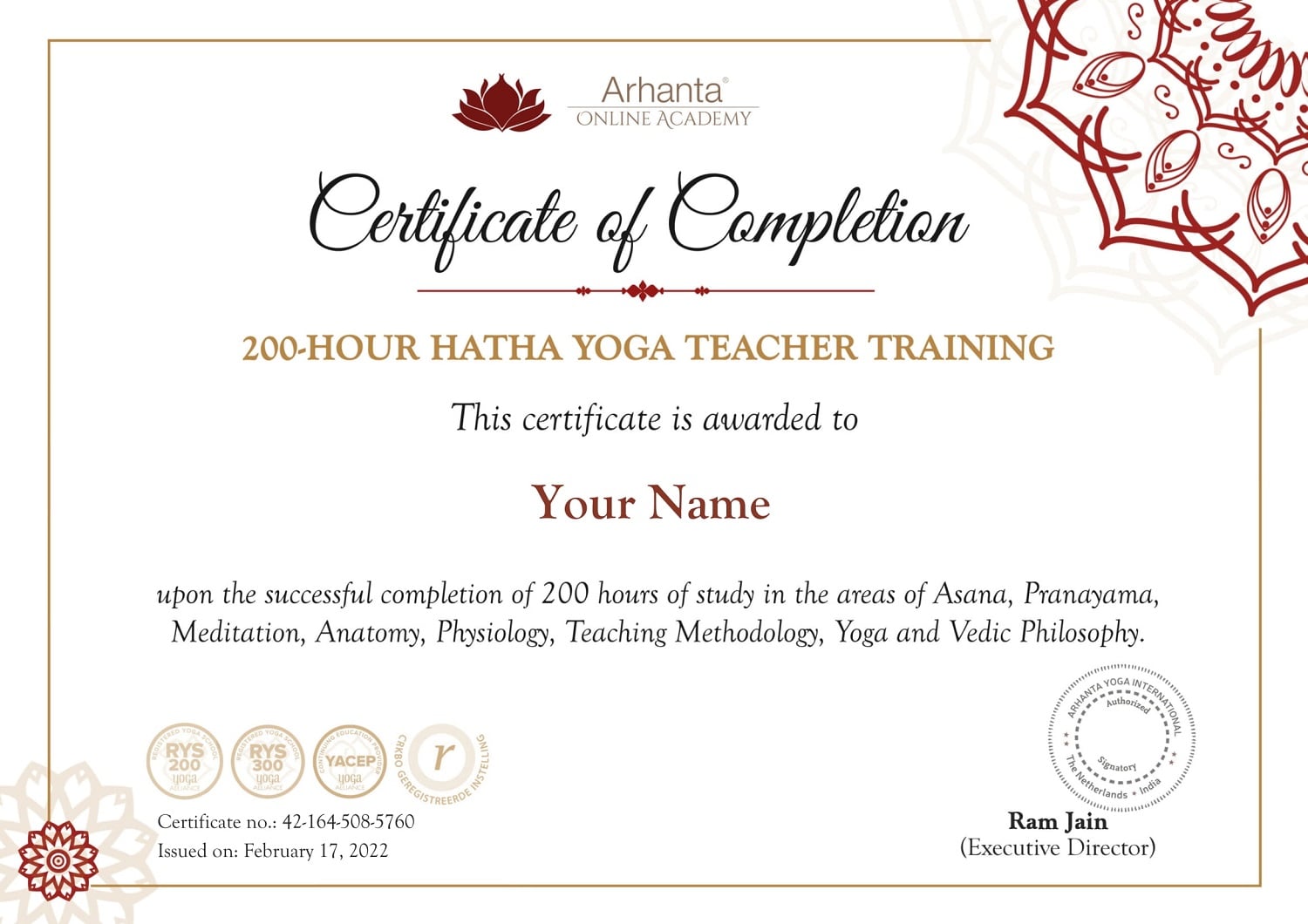 online yoga teacher training certificate 200-hour