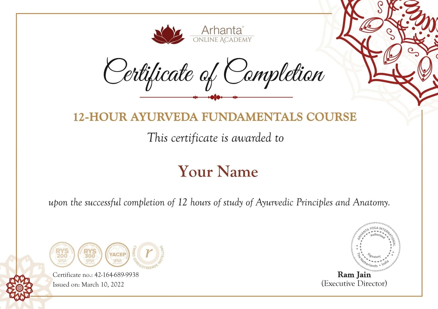 Online Ayurveda Course Certificate