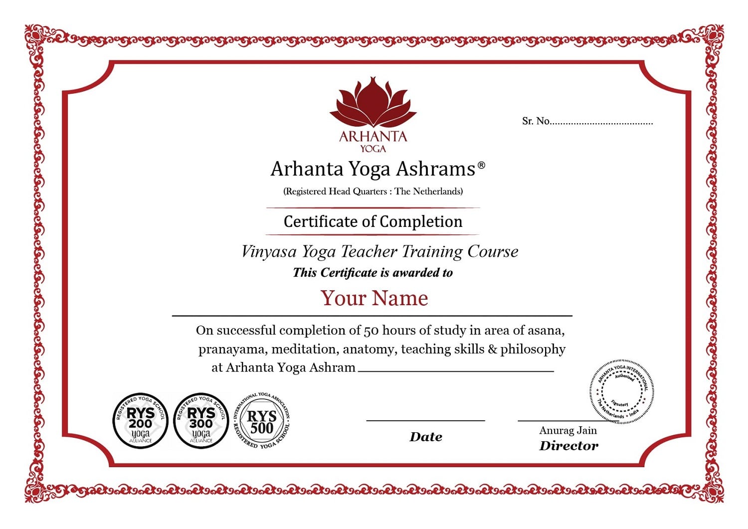 Vinyasa Yoga Docenten Opleiding Certificaat