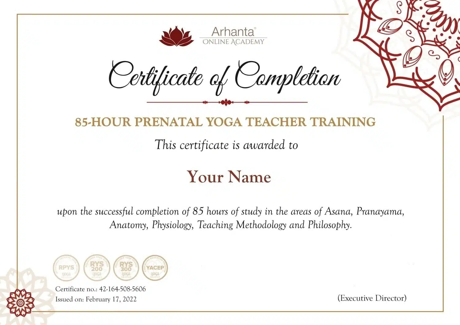 85 Uur Prenataal YTT Certificaat 85 Uur Prenataal YTT Certificaat