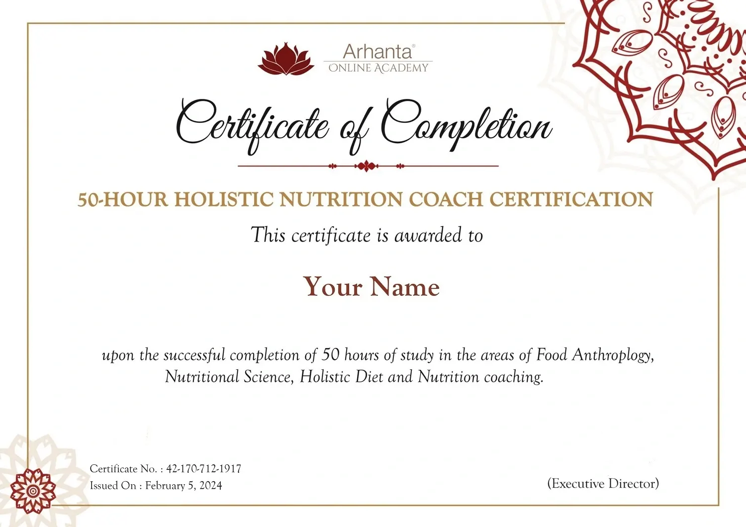 Certificaat Holistische Voedingscoach Certificaat Holistische Voedingscoach