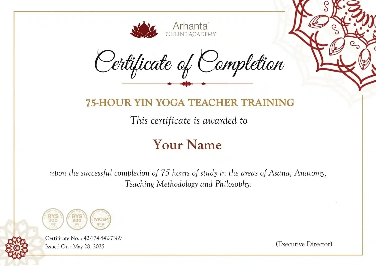 Certificaat Yin-yogadocentenopleiding 50 Uur Yin Yoga Docenten Opleiding